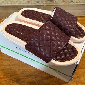 NIB Lusso Leather Quilted Slide Sandals in Deep Burgundy and Blush By APL